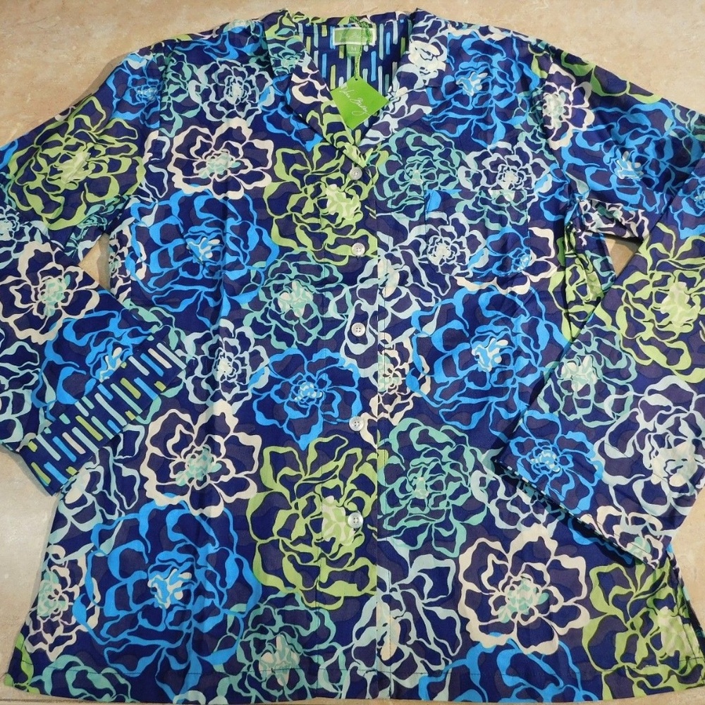 Vera Bradley Katalina Blue Cotton Pajama Top Shirt